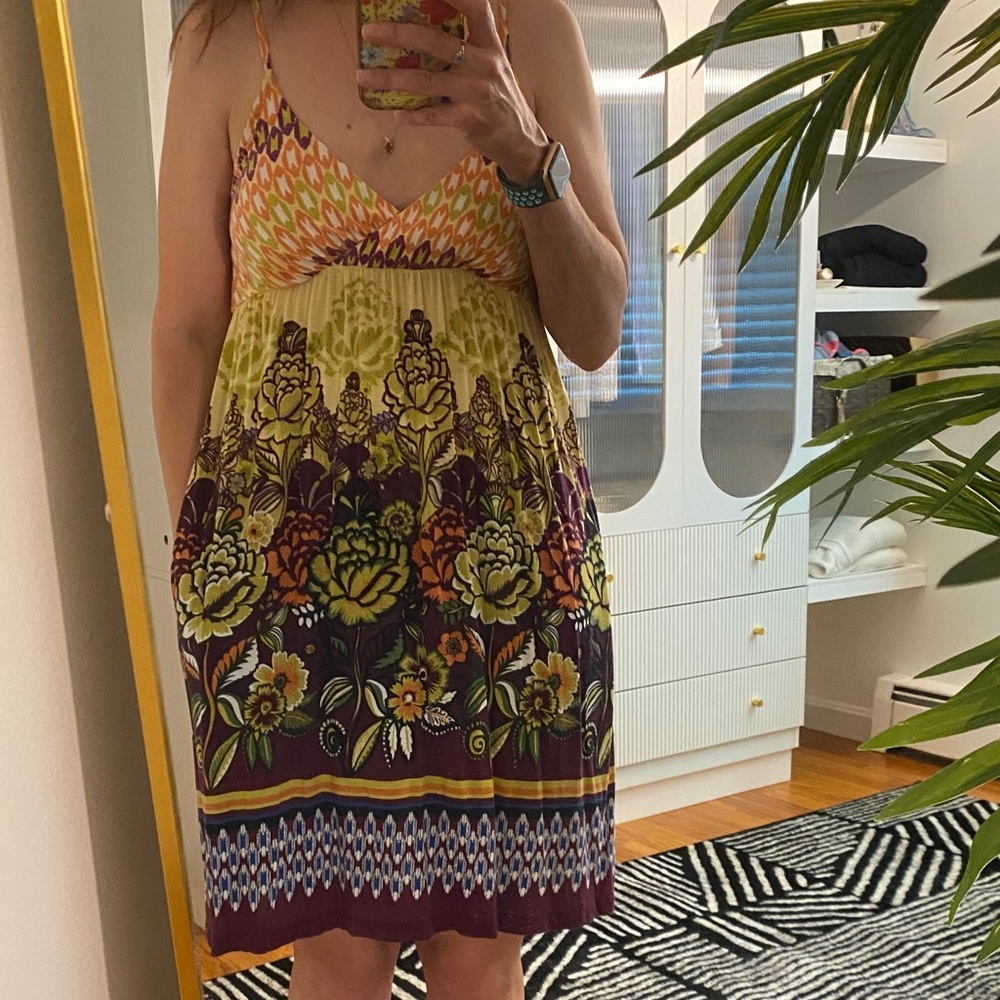 Anthropologie Brown Orange Halter Sundress Mini